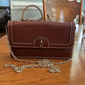 Fossil Ainsley Brown Leather Women's Clutch w/Chain Shoulder Strap